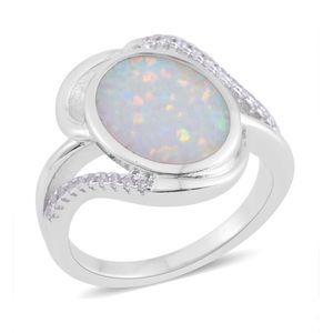 Opal & Austrian Crystal Ring Size 8